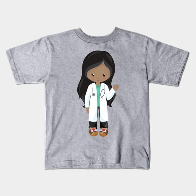 African American Girl, Doctor, Nurse, Stethoscope Kids T-Shirt by Jelena Dunčević